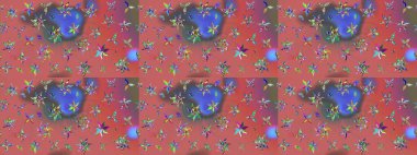 Raster illüstrasyonu. Çiçek desenli eskiz, darbeler, sıçramalar, yaz çiçekleri. Pembe renkte çiçekler.