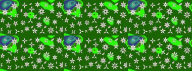 Çiçekli karalama şeklinde Raster çiçek deseni. Yumuşak, yaz çiçekli arka plan. Yeşil renkte çiçekler.