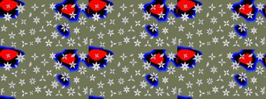 Çiçekli bahar çiçekleri. Küçük çiçekte güzel bir desen. Küçük renkli çiçekler. Moda baskıları için zarif bir şablon. Motley illüstrasyonu. Çizim.