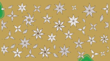 Raster çiçek desenli çiçek deseni, yapraklar, dekoratif elementler, sıçrama, lekeler, el çizimi kontur çizgileri ve Doodle çizim stili, grafik raster çizim çizimi.