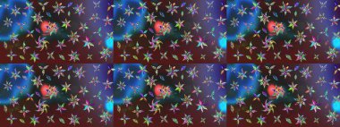 Mor renkte çok renkli zarif küçük çiçekler ve komik böcekler, raster deseni, illüstrasyon.