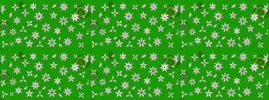 Varicologreen Raster çizimi. Bir sürü yeşil ve soyut çiçekli tropik eskiz deseni. Küçük çiçekte sevimli çiçek deseni var..