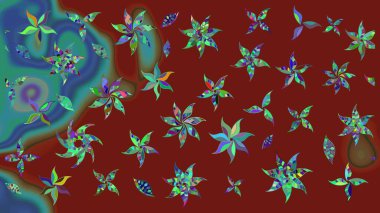 Klasik tropikal doğal elementlerin suluboya seti. Raster illüstrasyonu. Egzotik çiçekler, botanik parlak klasik kırmızı renkler.