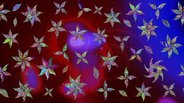 3D çiçekler, eskiz. Raster illüstrasyonu. Kahverengi renklerde.