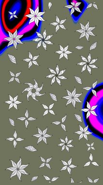 Çiçek deseni. Renkli Bahar Teması eskiz kalıbı. Düz Çiçek Elementleri Tasarımı. Raster çizimi. Güzel kumaş deseni..