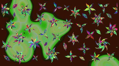 Kahverengi renkli bitkilerden oluşan parlak çiçekli çizim deseni.