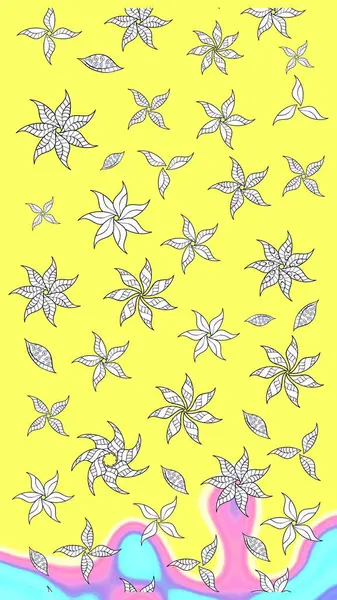 Renkli Bahar Teması eskiz kalıbı. Sevimli çiçek raster deseni. Düz Çiçek Elementleri Tasarımı. Sarı renkte çiçekler.