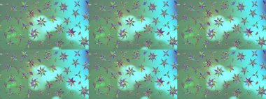 Yeşil renkli çiçekler. Renkli Bahar Teması eskiz kalıbı. Düz Çiçek Elementleri Tasarımı. Raster illüstrasyonu. Çiçekli çiçek deseni, suluboya..