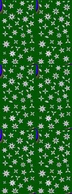 Raster Çiçek İllüstrasyonu güzel tekstil. Yeşil renkli etnik çiçeklerle zarif eskiz deseni.