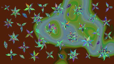 Küçük çiçekli yay deseni çiz. Raster illüstrasyonu. Suluboya tarzında kahverengi renkler üzerine.