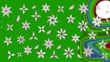 Raster Çiçek İllüstrasyonu güzel tekstil. Yeşil renkli etnik çiçeklerle zarif eskiz deseni.