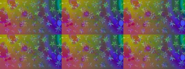 Yeşil renkli bitkilerden oluşan parlak çiçekli çizim deseni.