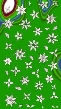 Sketch Colour Spring Theme eskiz kalıbı. Yeşil renkli çiçekler. Sevimli çiçek raster deseni. Düz Çiçek Elementleri Tasarımı.