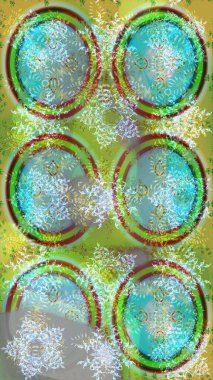 Kar taneleri izole edildi. Güzel süs eşyası. Yeşil, nötr ve mavi renklerde kar tanesi süsü. Kar tanesi süsü Raster illüstrasyonu.