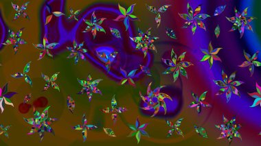 Tekstil tasarımı için geleneksel Raster çiçek buketi kahverengi renkli. Üzerinde gelincikler ve vadi zambakları olan renkli çiçek desenli nakış..