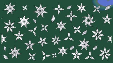 Çocuksu tasarım. Yeşil arka planda. Elle çizilmiş çiçek desenli Raster çizimi. Tekstil, kumaş, ambalaj, hatıra defteri için güzel çiçek arkaplanı..