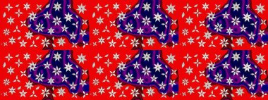 El yapımı çiçek ve bitki koleksiyonu. Raster illüstrasyonu. Robot resim tarzı kırmızı renkler. Şirin karalamalı çiçek desenli çizim. Raster illüstrasyonu.