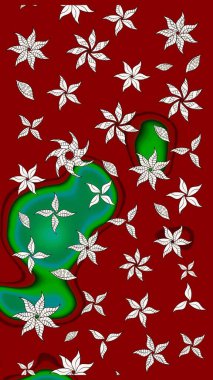 Raster illüstrasyonundaki çiçek desenli çizim. Kırmızı renkte çiçekler.