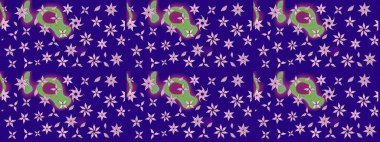 Raster illüstrasyonu. Mavi renkli mavi papatya deseni. Mavi renklerde.