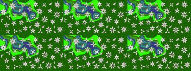 Motley illüstrasyonu. Yeşil çiçekli bahar çiçekleri. Küçük çiçekte güzel bir desen. Küçük renkli çiçekler. Moda baskıları için zarif bir şablon.