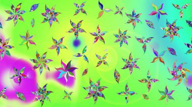 Çiçeksel elementlerle süslenmiş zarif raster dokusu. Parlak çiçekli yeşil renkler üzerine soyut çizim deseni. Küçük çiçekte şirin bir çiçek deseni var..