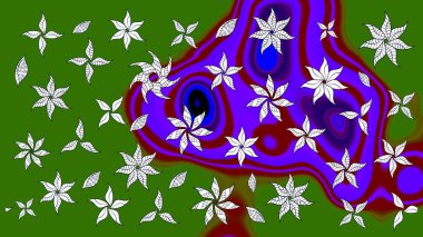 Raster illüstrasyonundaki çiçek desenli çizim. Suluboya tarzında yeşil renkte çiçekler.