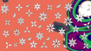 Gömlek, arka plan modelini çiz. Turuncu renkli çiçekler. Tropik çiçekler.