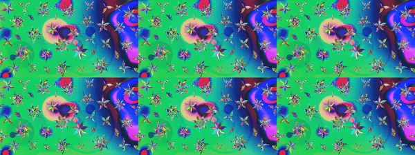 Yeşil renkli yeşil papatya deseni. Raster illüstrasyonu. Yeşil renklerde.