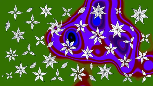 Raster illüstrasyonundaki çiçek desenli çizim. Suluboya tarzında yeşil renkte çiçekler.