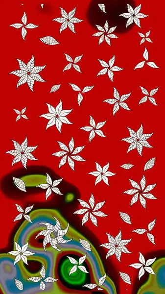 Kırmızı renkte çiçekler. Sevimli çiçek raster deseni. Renkli Bahar Teması eskiz kalıbı. Düz Çiçek Elementleri Tasarımı.