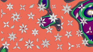 Turuncu renkli etnik çiçekli zarif eskiz deseni. Raster Çiçek İllüstrasyonu güzel tekstil..