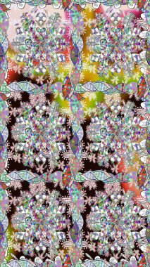 Karalama çiçeği. Güzel kumaş deseni. Renkli Bahar Temalı Kusursuz Arkaplan. Düz Çiçek Elementleri Tasarımı. Raster illüstrasyonu. Zentangle soyut çiçekleri.