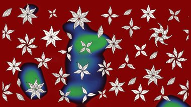 Çiçeksel çizim kalıbının yansıması. Vadinin çiçekleri kırmızı renklerde.