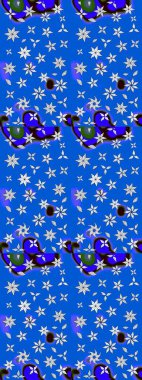 Raster illüstrasyonu. Robot resim tarzı mavi renkler. El yapımı çiçek ve bitki koleksiyonu. Raster illüstrasyonu. Şirin karalamalı çiçek deseni çiz..