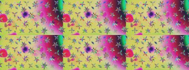 Patlayan çiçekler soyut olarak yerleştirilmiş. Tarafsız renklerde bahar çiçekleri. Raster illüstrasyonu. Raster deseni.