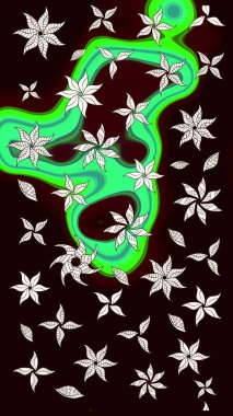 Siyah renkli çiçekler. Çiçek desenli çizim. Raster illüstrasyonu. Asya tekstil tarzında. Raster illüstrasyonu.