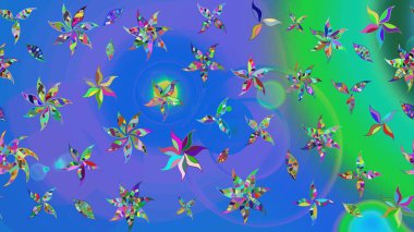 Raster illüstrasyonundaki çiçek desenli çizim. Düz Çiçek Elementleri Tasarımı. Mavi renkli çiçekler. Renkli Bahar Teması çizim şablonu.