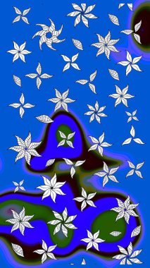 Mavi çiçekli eskiz deseni, suluboya çiçek deseni, sevimli çiçek, duvar kağıdı, kart ya da kumaş için fayanslı. Raster - stok.