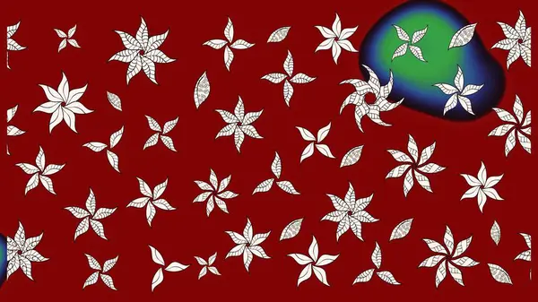 Tekstil, kumaş, ambalaj, hatıra defteri için hoş bir çiçek arkaplanı. Çocuksu tasarım. Kırmızı arka planda. Elle çizilmiş karalama çiçekleri ile Raster çizim deseni.