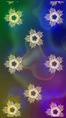 Mavi, yeşil ve mor renkli kar taneleri. Noel stili. Raster illüstrasyonu.