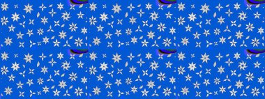 Mavi renkli mavi papatya deseni. Raster illüstrasyonu. Mavi renklerde.