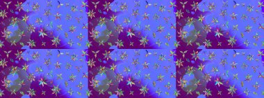 Düz Çiçek Elementleri Tasarımı. Mor renkli çiçekler. Raster Illustrasyon 'daki Çiçek Deseni' nin son moda çizimi. Renkli Yaz Teması çizim şablonu.