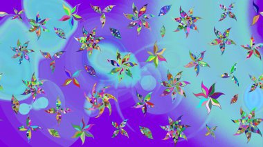 Düz Çiçek Elementleri Tasarımı. Mavi renkli çiçekler. Renkli Bahar Teması eskiz kalıbı. Sevimli çiçek raster deseni.