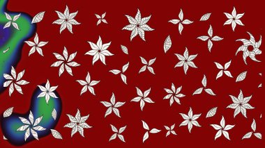 Raster illüstrasyonu. Çiçek desenli çizim. Asya tekstil tarzında. Raster illüstrasyonu. Kırmızı renkte çiçekler.