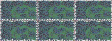 Mavi üzerine şirin kelebekler. Renkli kelebeklerin kusursuz arka planı. Raster illüstrasyonu. Ambalaj kağıtları ve duvar kağıtları için güzel bir arkaplan, kumaş tasarımı, kağıt..