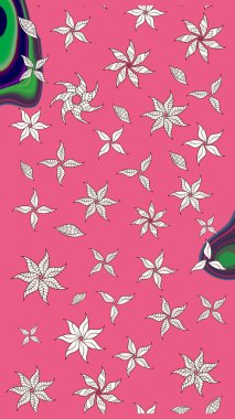 Düz Çiçek Elementleri Tasarımı. Çiçekli eskiz çizimi. Renkli Yaz Temalı eskiz kalıbı. Pembe renkte çiçekler.