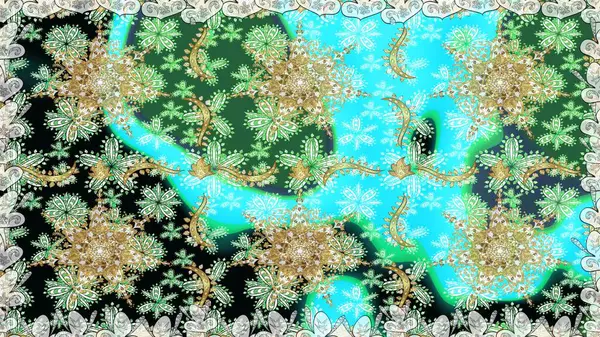 Damask altın soyut çiçek nötr renklerde pürüzsüz desen. Süslü dekorasyon. Raster illüstrasyonu.