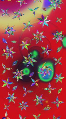 Düz Çiçek Elementleri Tasarım Raster illüstrasyonu. Kırmızı renkte çiçekler. Çiçek desenli eskiz. Renkli Bahar Teması çizim şablonu.