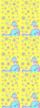 Raster çiçek desenli çiçek deseni, yapraklar, dekoratif elementler, sıçrama, lekeler, el çizimi kontur çizgileri ve Doodle çizim stili, grafik raster çizim çizimi.