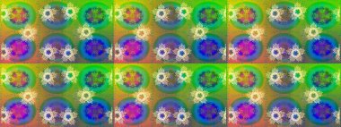 Yeşil, mavi ve sarı renkte kar tanelerinden oluşan kış deseni. Kış konsepti Düz yatıyordu. Raster illüstrasyonu.